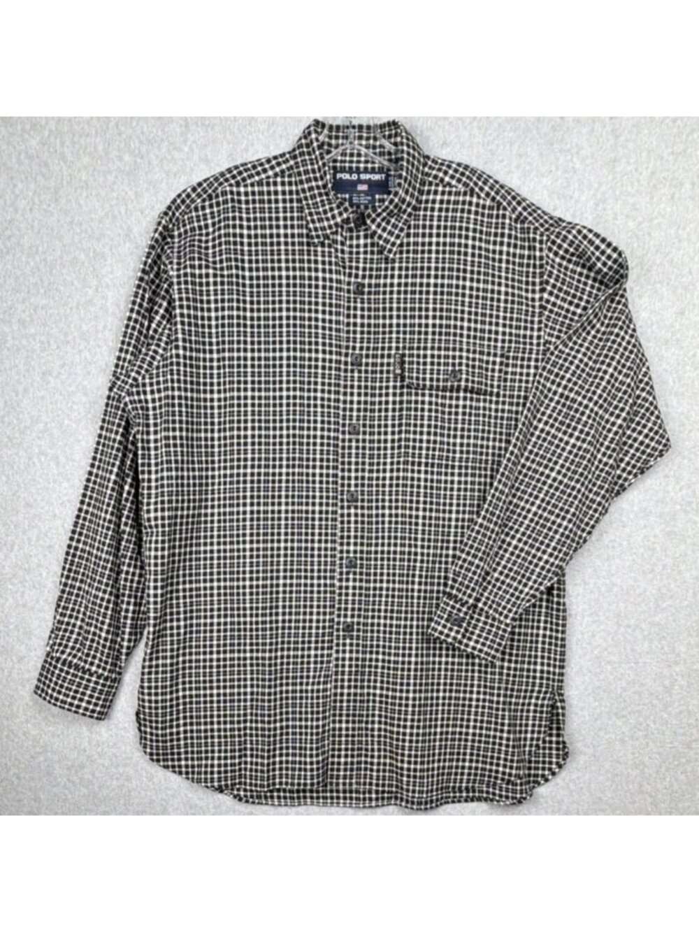 Polo Sport Ralph Lauren Shirt Men’s M Black White Check Cotton Wool Button-Up